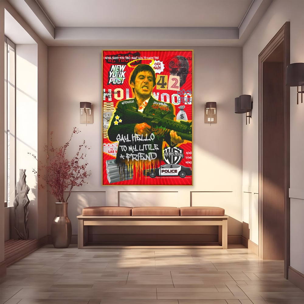 Tablou canvas cu tablou canvas cu portretul lui alfredo pacino, in rama de aluminiu auriu